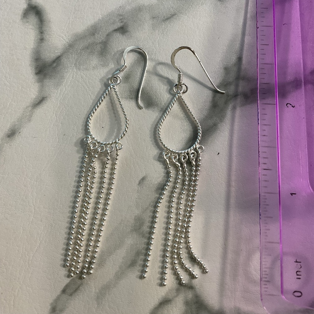 Teardrop Fringe Earrings - Silver